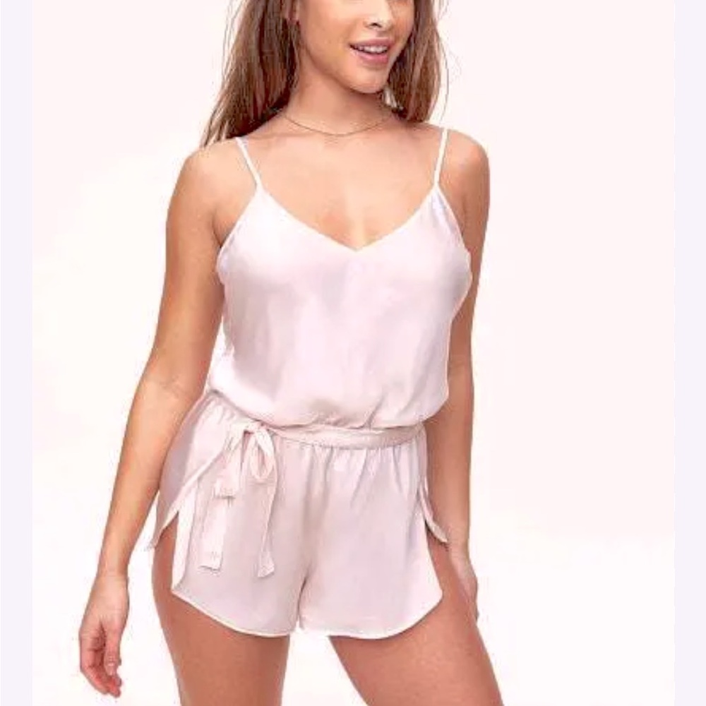 Adore Me Pink Blush Satin Sleep Romper NWT
